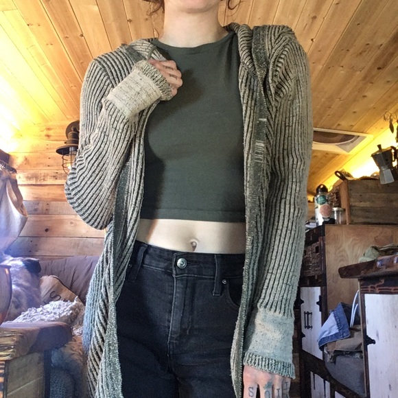 Boho Forest Green Cardigan Hooded Light Sweater - Picture 1 of 7